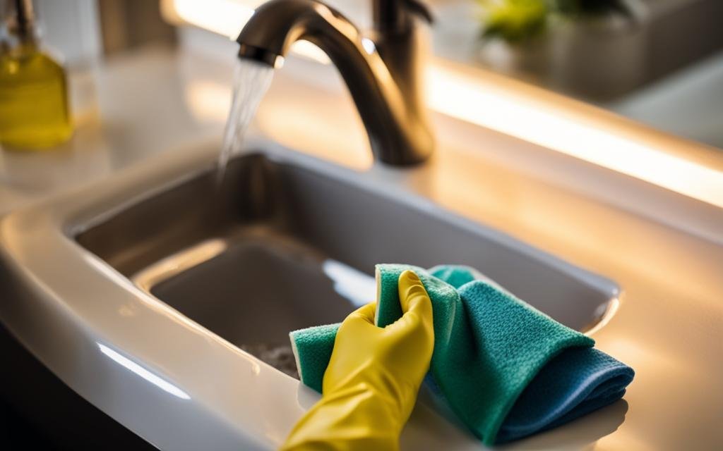 Cleaning a bathroom sink